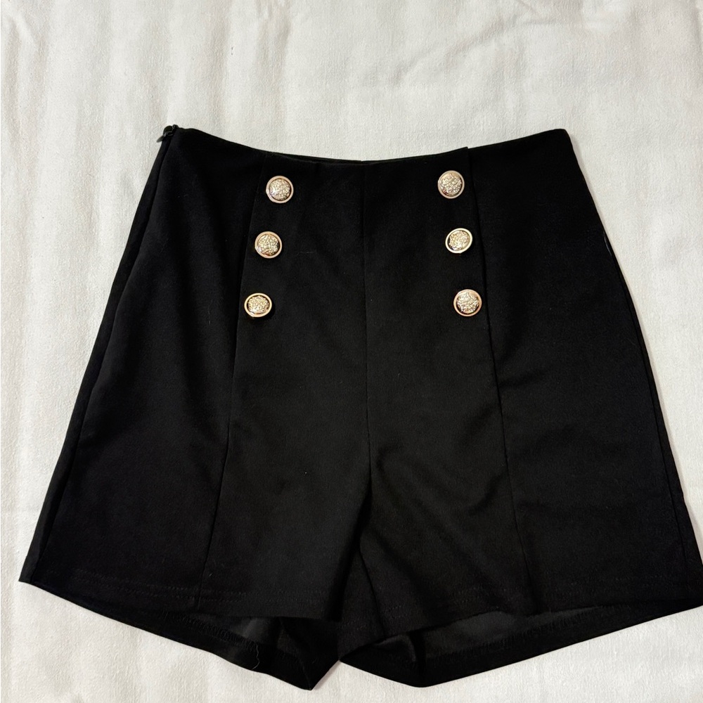 Black High-Waist Button Detail Shorts